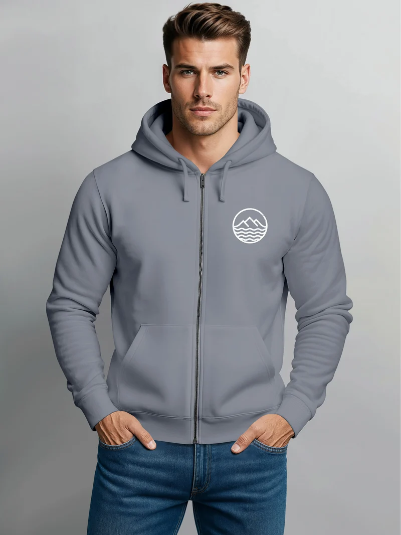 Herren Sweatjacke mit Kapuze Wandern Berge Logo Motiv Zip Hoodie Männer Outdoor Fashion