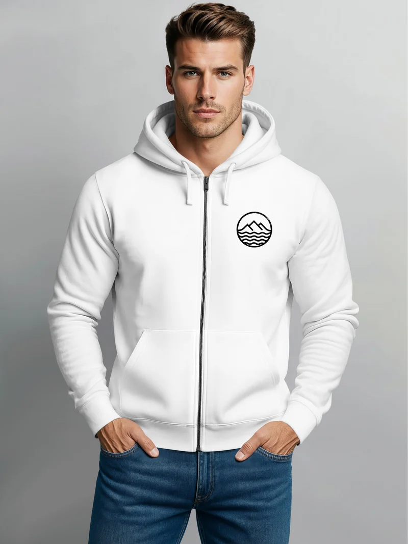 Herren Sweatjacke mit Kapuze Wandern Berge Logo Motiv Zip Hoodie Männer Outdoor Fashion
