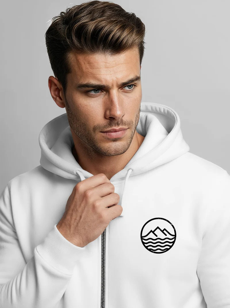 Herren Sweatjacke mit Kapuze Wandern Berge Logo Motiv Zip Hoodie Männer Outdoor Fashion