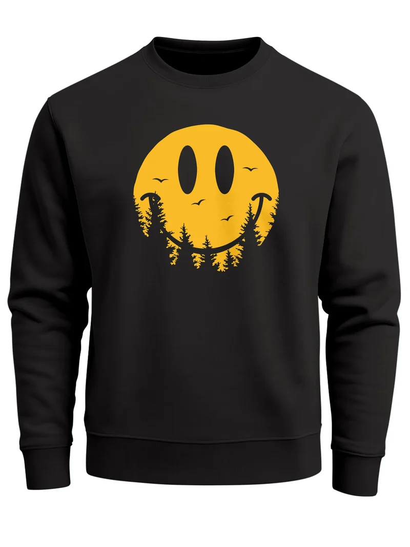 Sweatshirt Herren Frontprint Pullover mit Smile Print Outdoor Fashion Streetwear Aufdruck Grafik Pulli
