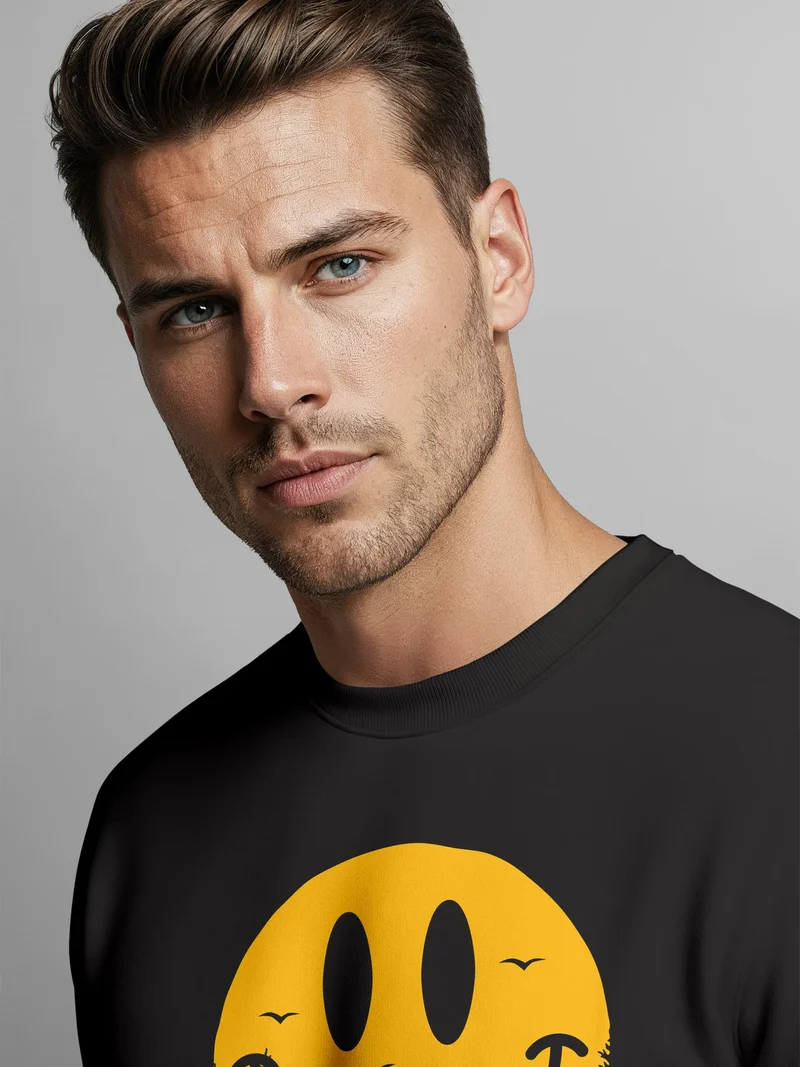 Sweatshirt Herren Frontprint Pullover mit Smile Print Outdoor Fashion Streetwear Aufdruck Grafik Pulli
