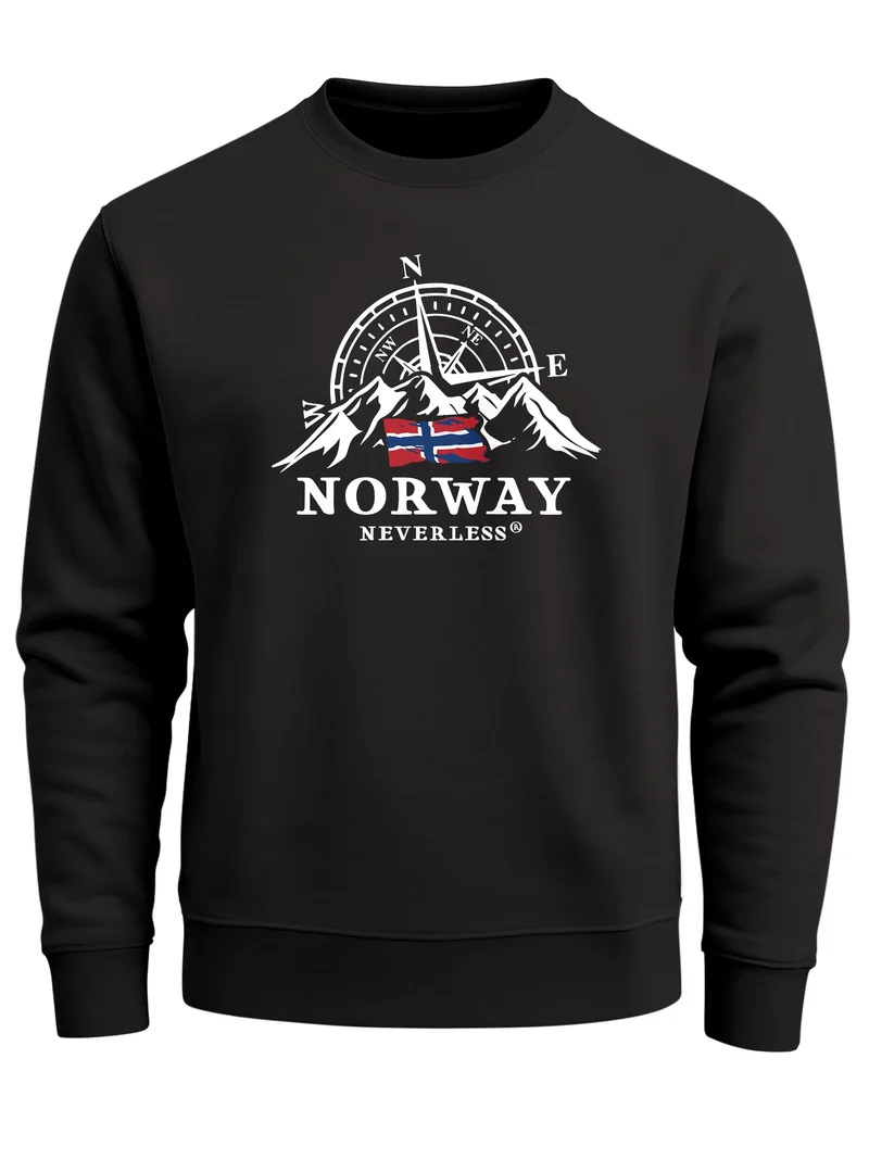 Sweatshirt Herren Frontprint Pullover mit Print Norway Flag Outdoor Kompass Design Adventure Fashion Streetwear
