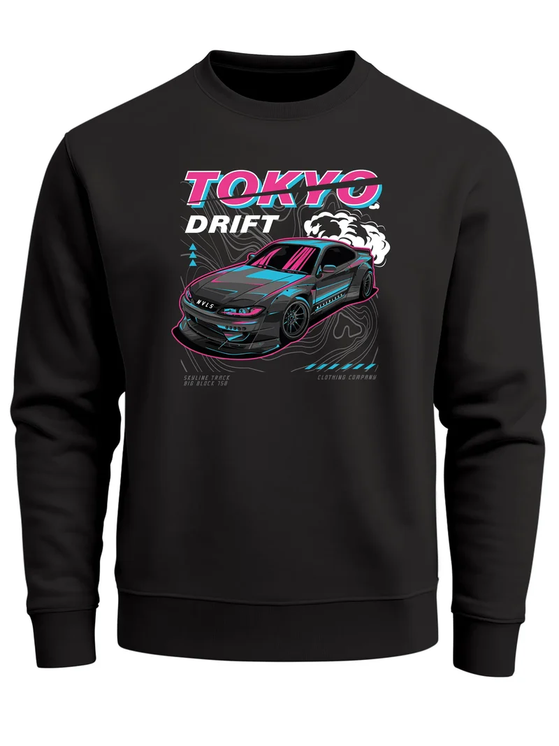 Sweatshirt Herren Frontprint Tokyo Drift Pullover mit Print Asien Racing Car Tuning Fashion Streetwear