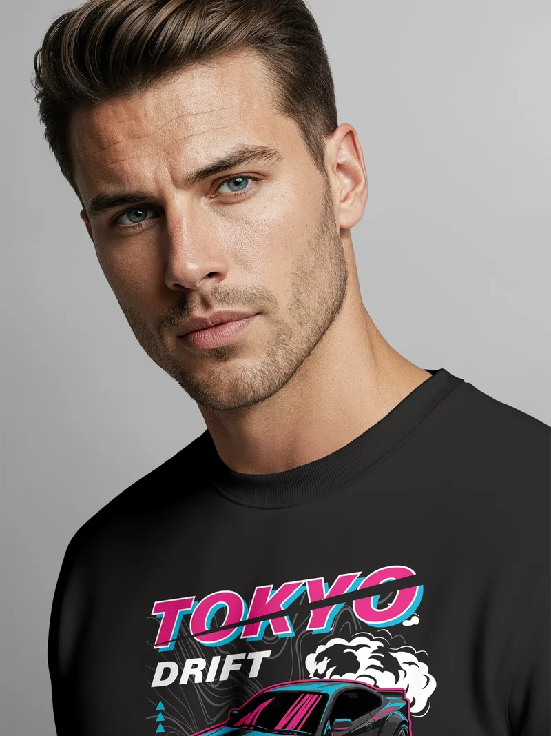Sweatshirt Herren Frontprint Tokyo Drift Pullover mit Print Asien Racing Car Tuning Fashion Streetwear