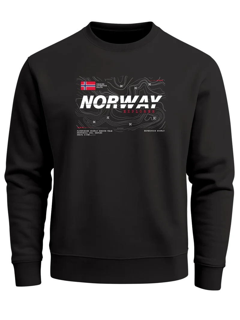 Sweatshirt Herren Frontprint Pullover mit Print Norway Norwegen Fashion Nordic Streetwear Skandinavien