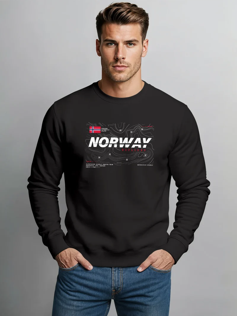 Sweatshirt Herren Frontprint Pullover mit Print Norway Norwegen Fashion Nordic Streetwear Skandinavien