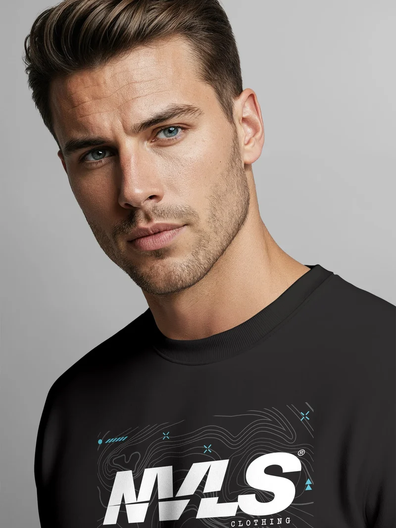 Sweatshirt Herren Frontprint Pullover mit Print Aufdruck Logo Linien Techwear Fashion Streetwear