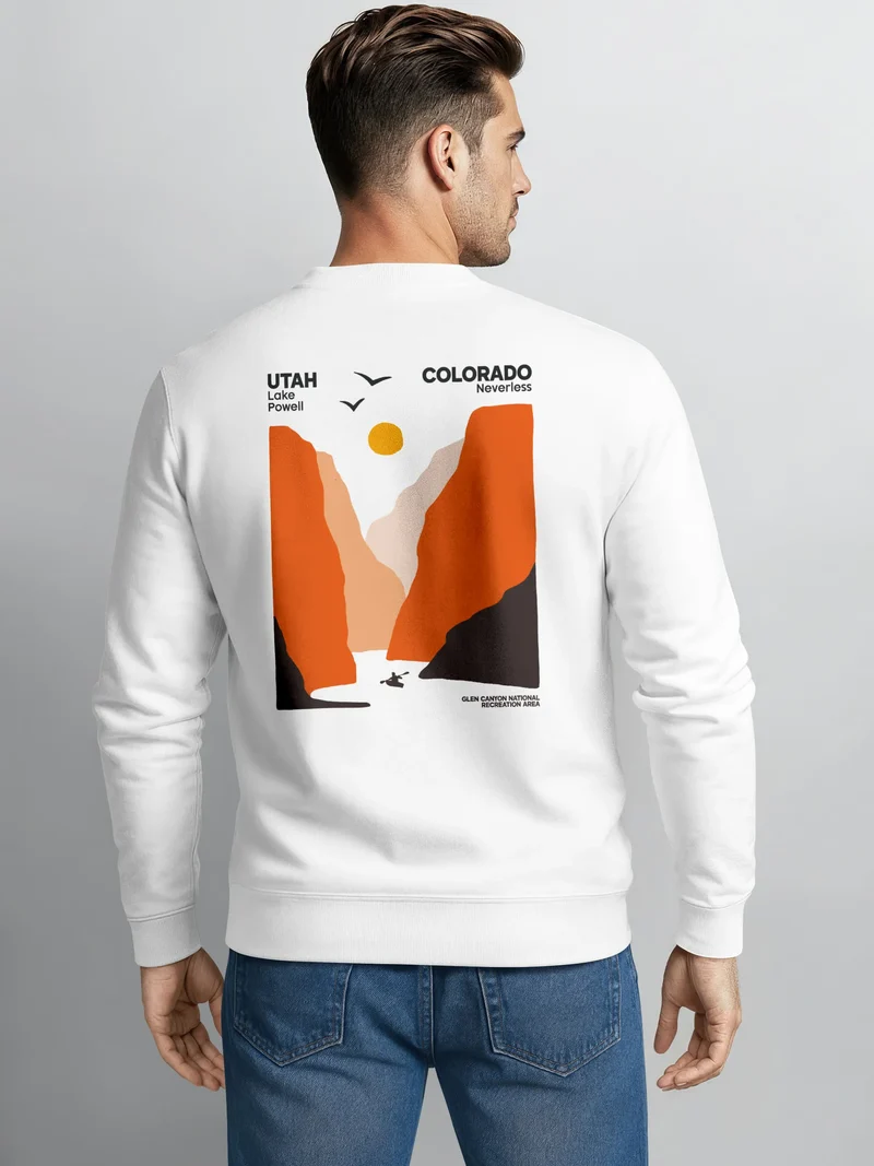 Sweatshirt Herren Pullover mit Backprint mit Canyon-Motiv Lake Powell Graphic Print Fashion Outdoor Streetwear