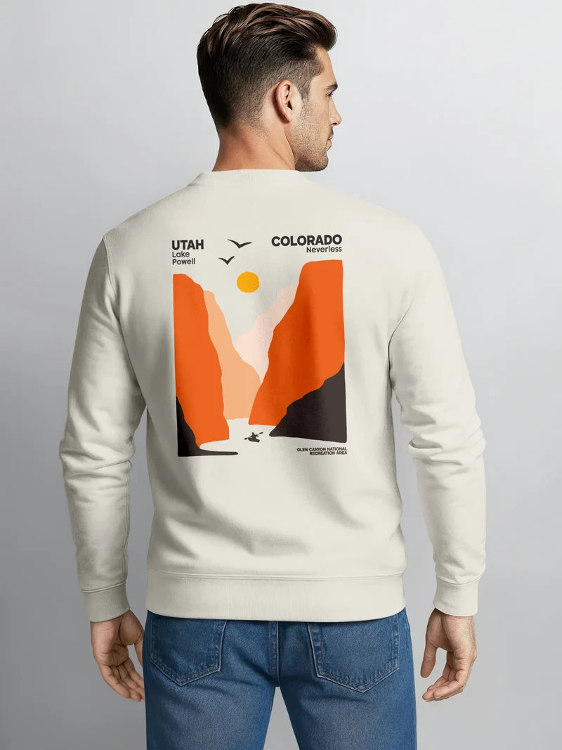 Sweatshirt Herren Pullover mit Backprint mit Canyon-Motiv Lake Powell Graphic Print Fashion Outdoor Streetwear