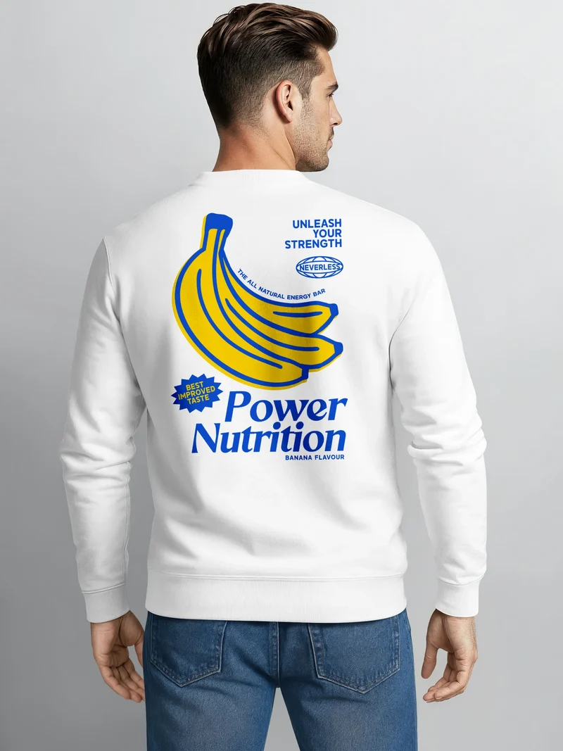 Sweatshirt Herren Pullover mit Backprint Power Nutrition Design Print Pullover mit Banana Graphic Vintage Sports Look