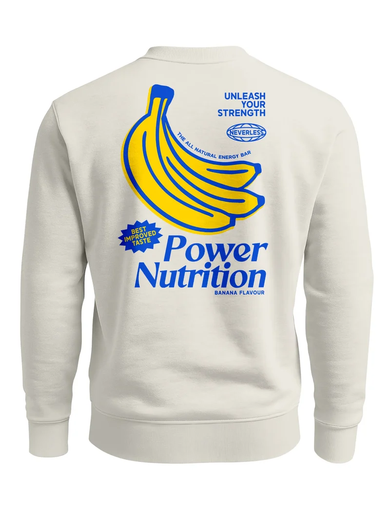 Sweatshirt Herren Pullover mit Backprint Power Nutrition Design Print Pullover mit Banana Graphic Vintage Sports Look
