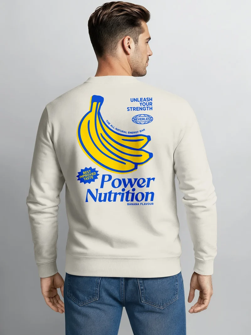 Sweatshirt Herren Pullover mit Backprint Power Nutrition Design Print Pullover mit Banana Graphic Vintage Sports Look