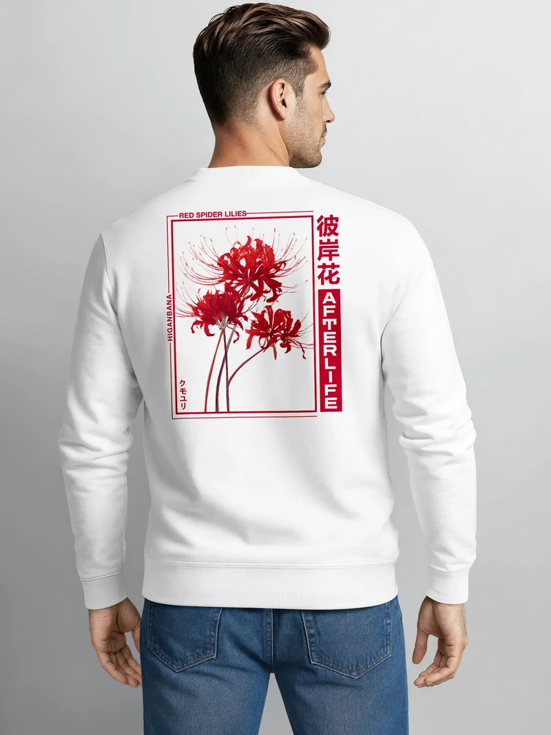 Sweatshirt Herren Pullover mit Backprint Japan Motiv Red Spider Lilies Afterlife Design von Asia Style Streetwear