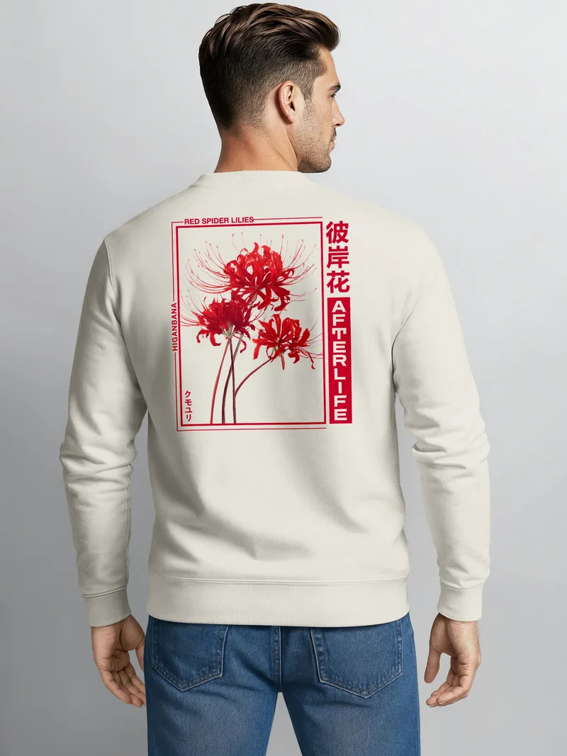 Sweatshirt Herren Pullover mit Backprint Japan Motiv Red Spider Lilies Afterlife Design von Asia Style Streetwear