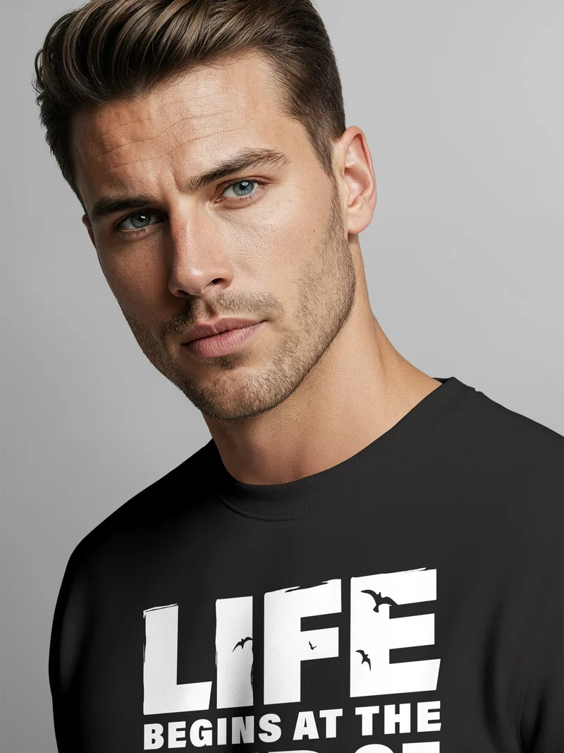 Sweatshirt Herren ohne Kapuze Spruch End of your comfort Zone Pullover Graphic Fashion Streetwear