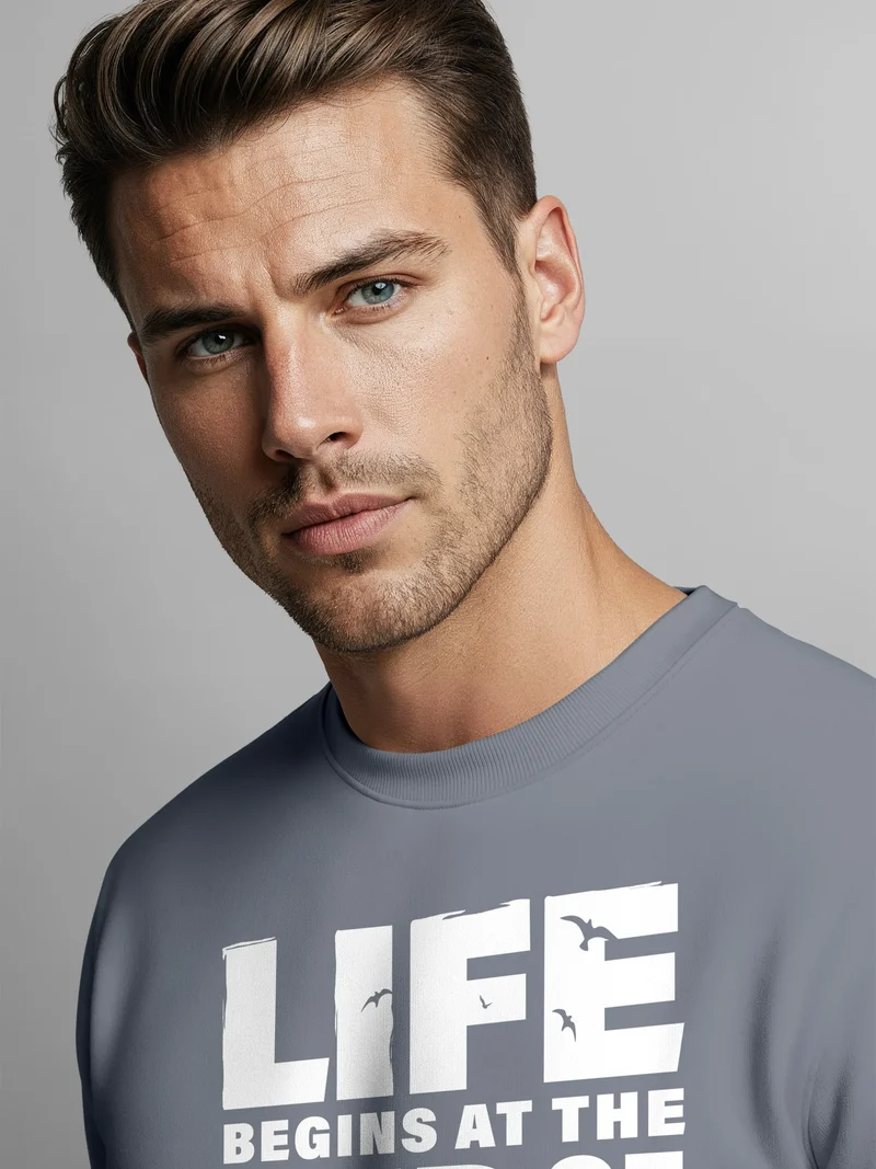 Sweatshirt Herren ohne Kapuze Spruch End of your comfort Zone Pullover Graphic Fashion Streetwear