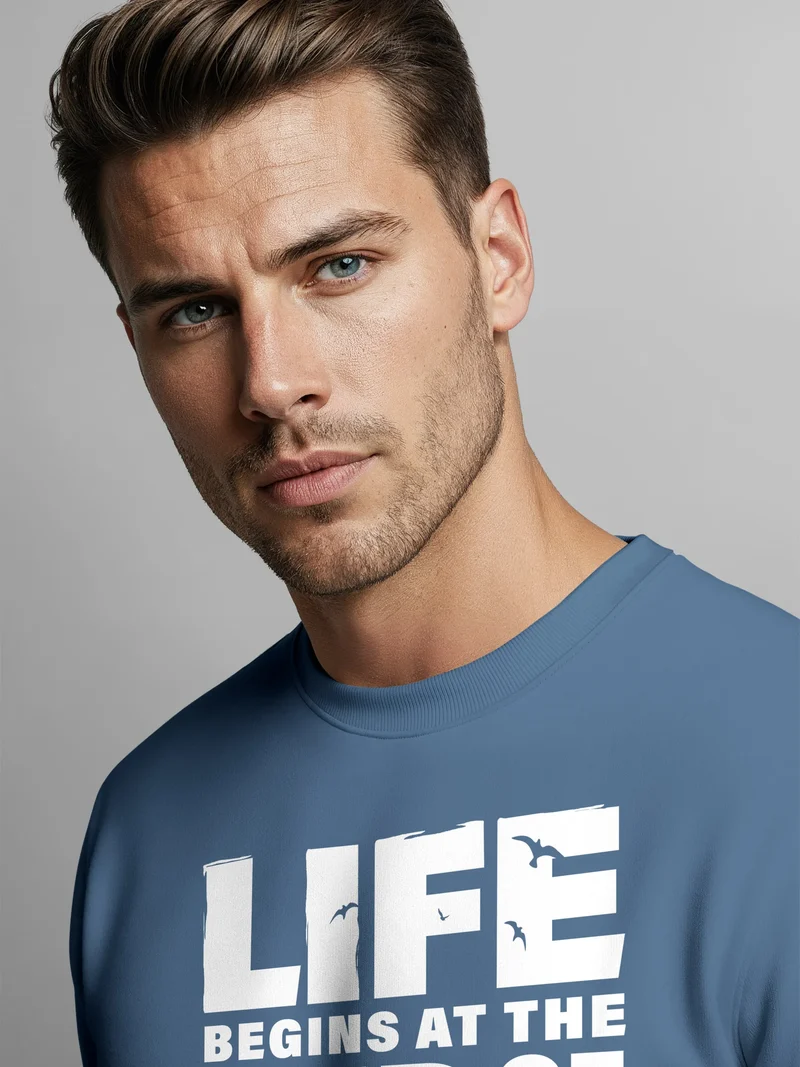 Sweatshirt Herren ohne Kapuze Spruch End of your comfort Zone Pullover Graphic Fashion Streetwear
