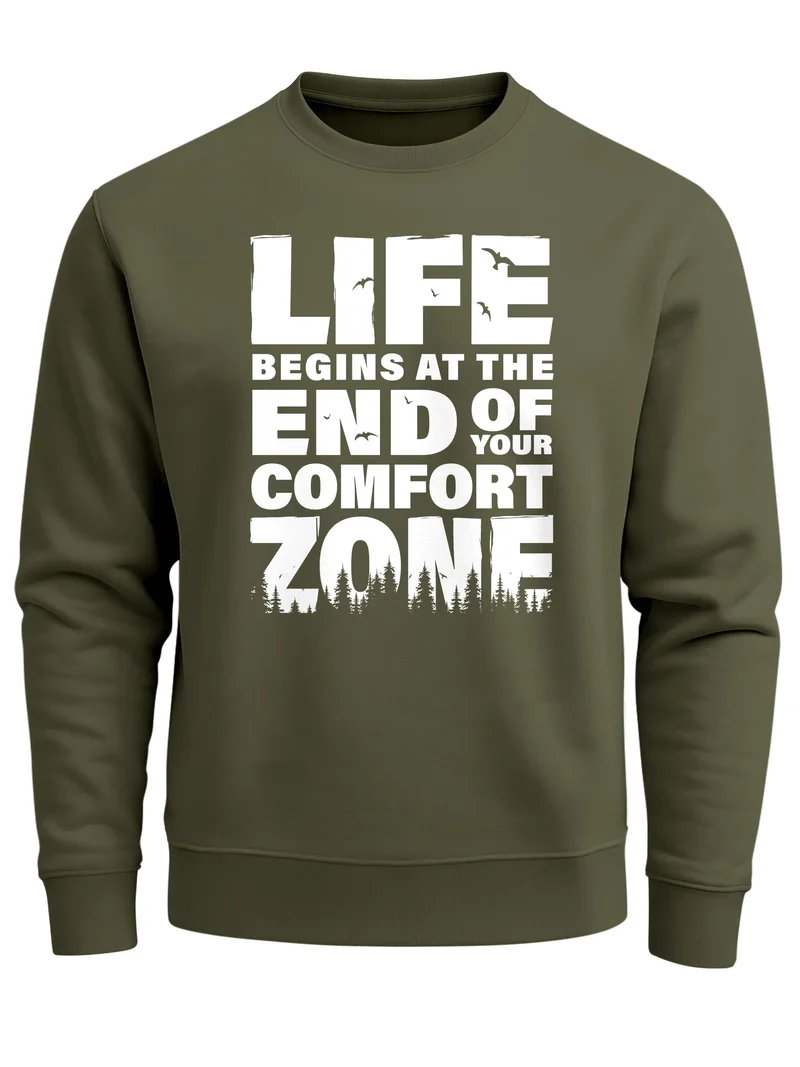 Sweatshirt Herren ohne Kapuze Spruch End of your comfort Zone Pullover Graphic Fashion Streetwear