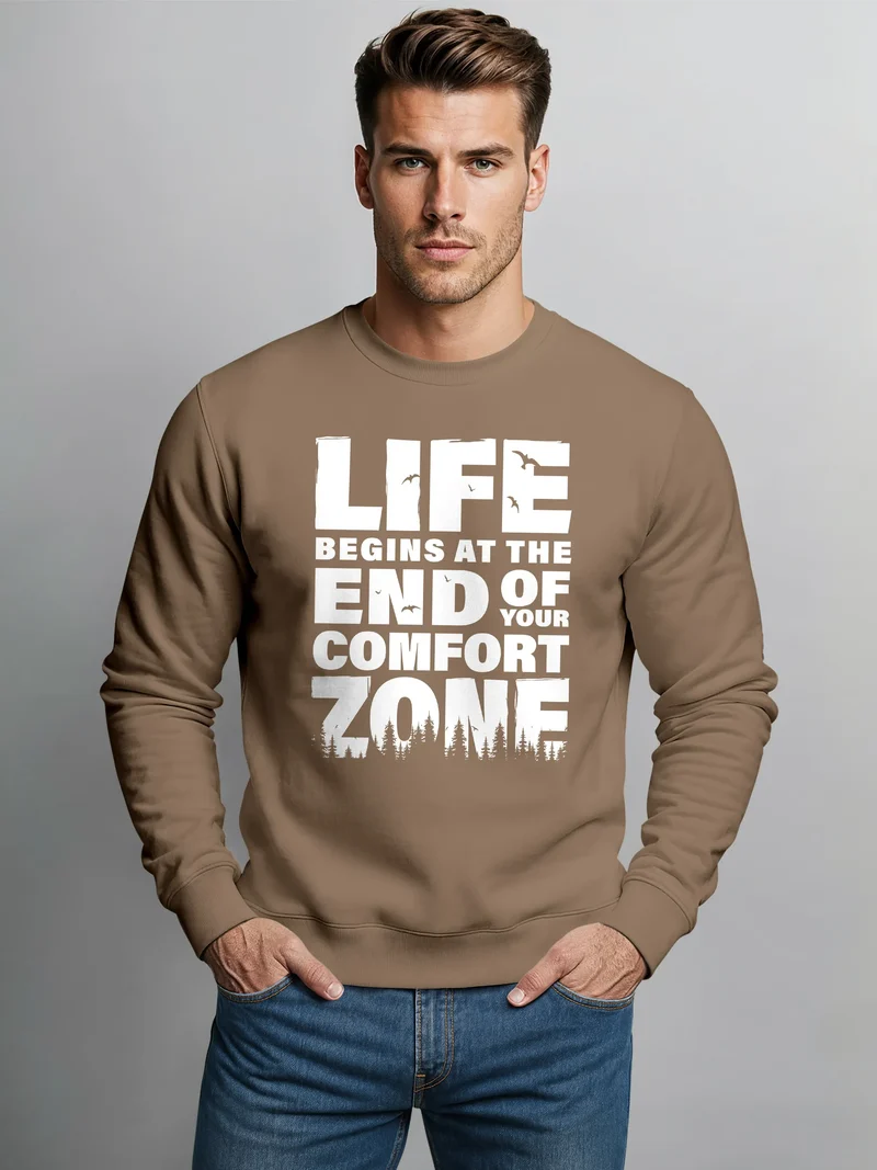 Sweatshirt Herren ohne Kapuze Spruch End of your comfort Zone Pullover Graphic Fashion Streetwear