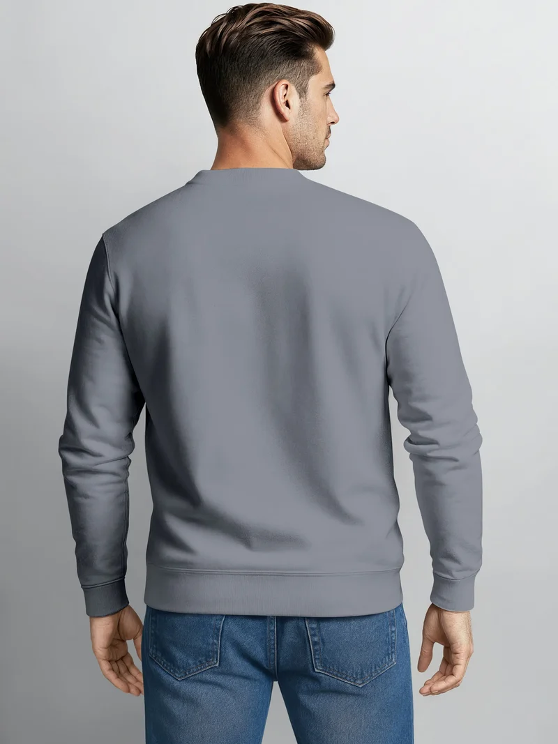 Sweatshirt Herren ohne Kapuze Frontprint mit Berg und Sonne – Outdoor Streetwear Männer Fashion