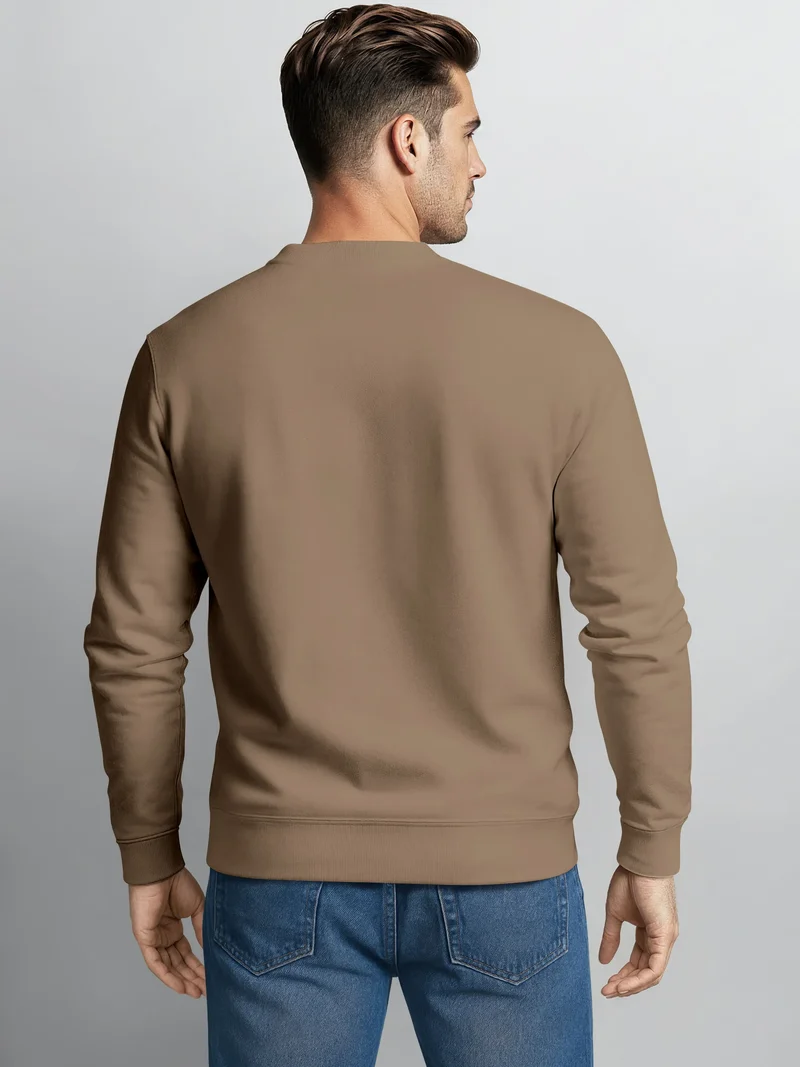 Sweatshirt Herren ohne Kapuze Frontprint mit Berg und Sonne – Outdoor Streetwear Männer Fashion