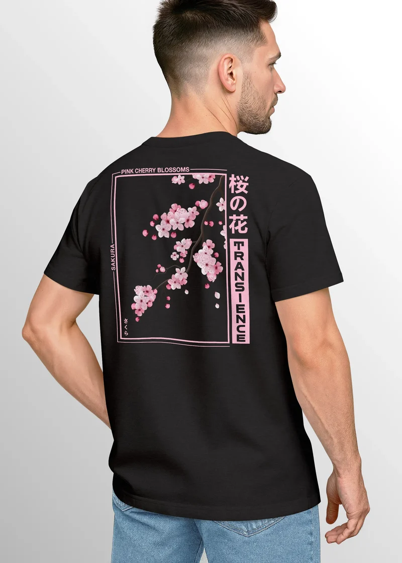 Backprint TShirt Herren Japan Asien Kirschblüte Sakura Schriftzeichen Streetstyle Männer Fashion