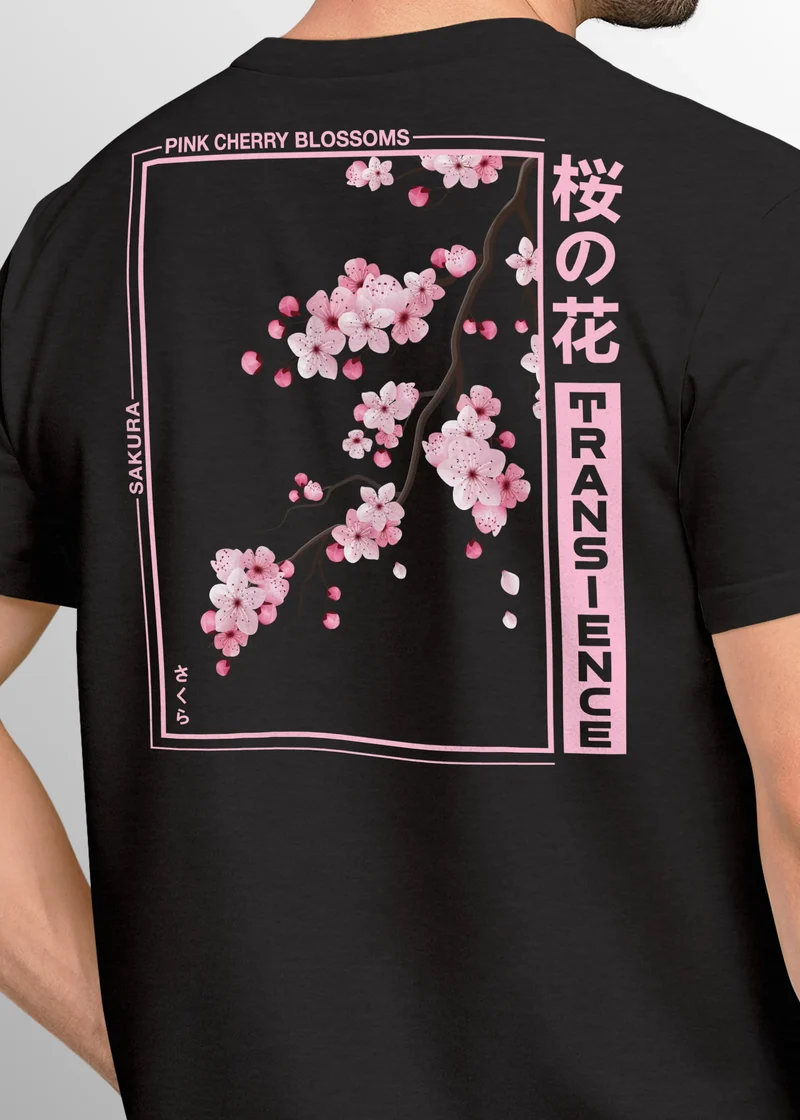 Backprint TShirt Herren Japan Asien Kirschblüte Sakura Schriftzeichen Streetstyle Männer Fashion