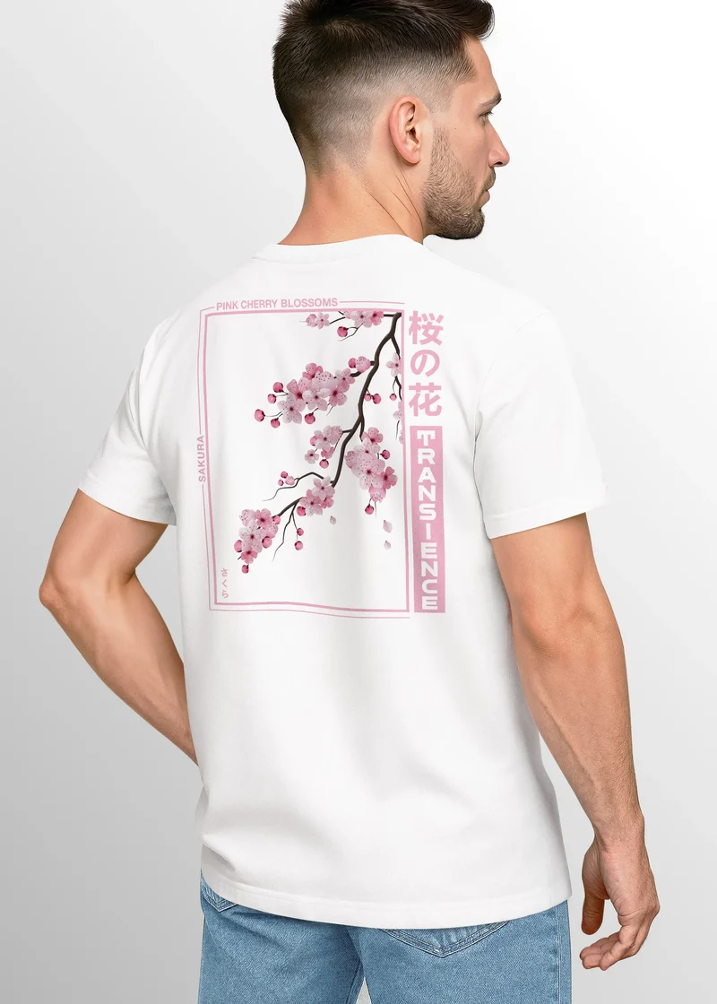 Backprint TShirt Herren Japan Asien Kirschblüte Sakura Schriftzeichen Streetstyle Männer Fashion