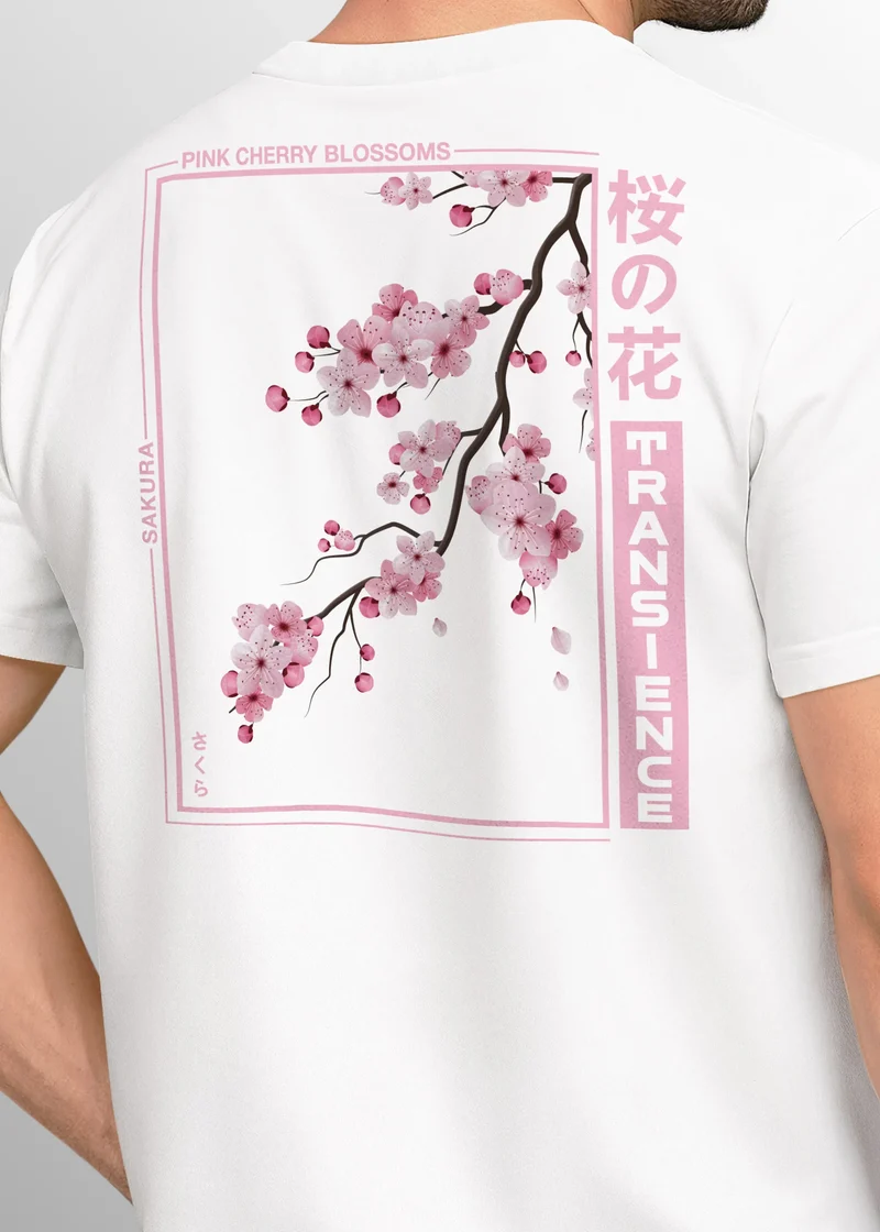 Backprint TShirt Herren Japan Asien Kirschblüte Sakura Schriftzeichen Streetstyle Männer Fashion