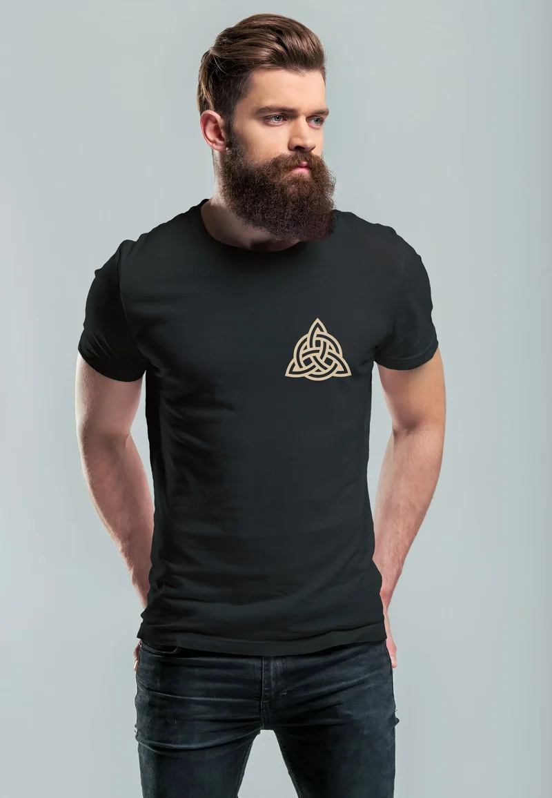 Herren T-Shirt Aufdruck Logo Wikinger nordische Mythologie Valknut Wotansknoten Valhalla