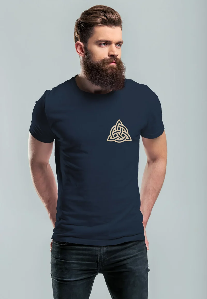 Herren T-Shirt Aufdruck Logo Wikinger nordische Mythologie Valknut Wotansknoten Valhalla