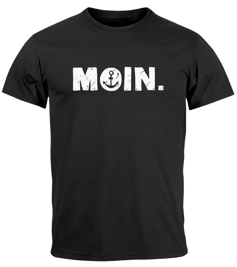 Herren T-Shirt Schriftzug Moin Dialekt Norden Hamburg Anker Print Fashion Streetstyle