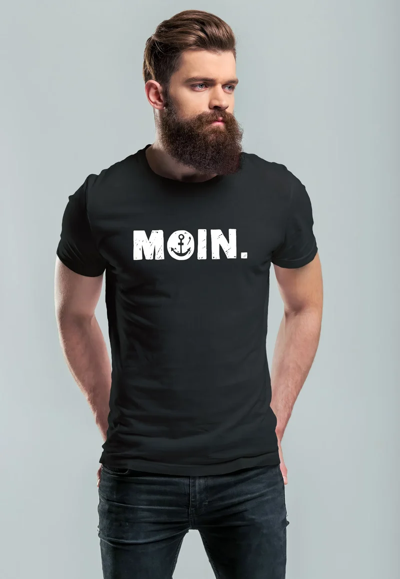 Herren T-Shirt Schriftzug Moin Dialekt Norden Hamburg Anker Print Fashion Streetstyle