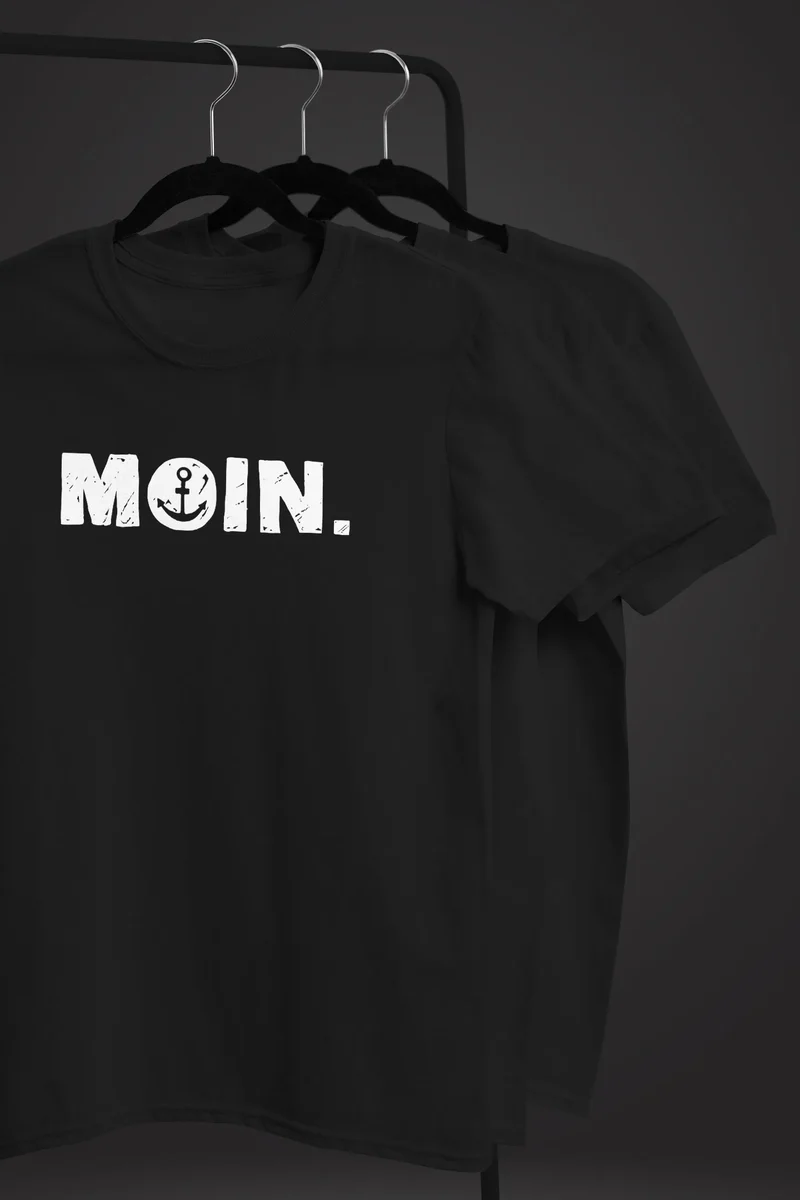 Herren T-Shirt Schriftzug Moin Dialekt Norden Hamburg Anker Print Fashion Streetstyle