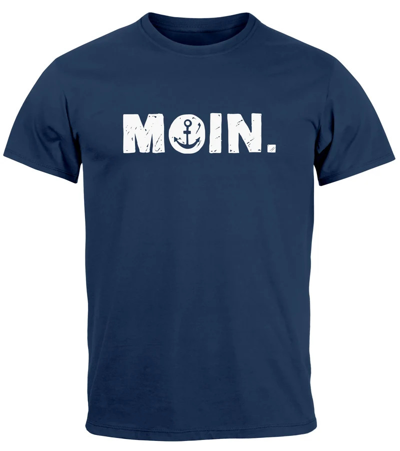 Herren T-Shirt Schriftzug Moin Dialekt Norden Hamburg Anker Print Fashion Streetstyle