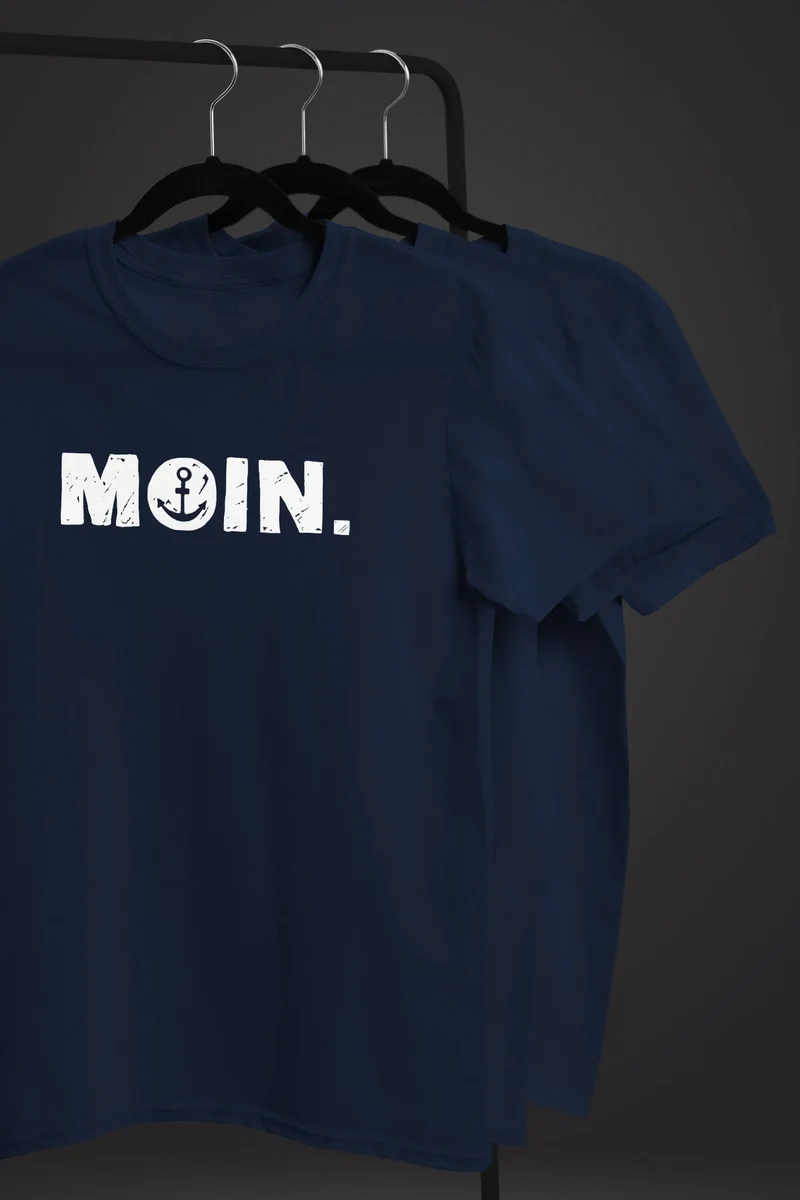 Herren T-Shirt Schriftzug Moin Dialekt Norden Hamburg Anker Print Fashion Streetstyle