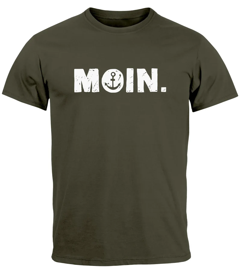 Herren T-Shirt Schriftzug Moin Dialekt Norden Hamburg Anker Print Fashion Streetstyle