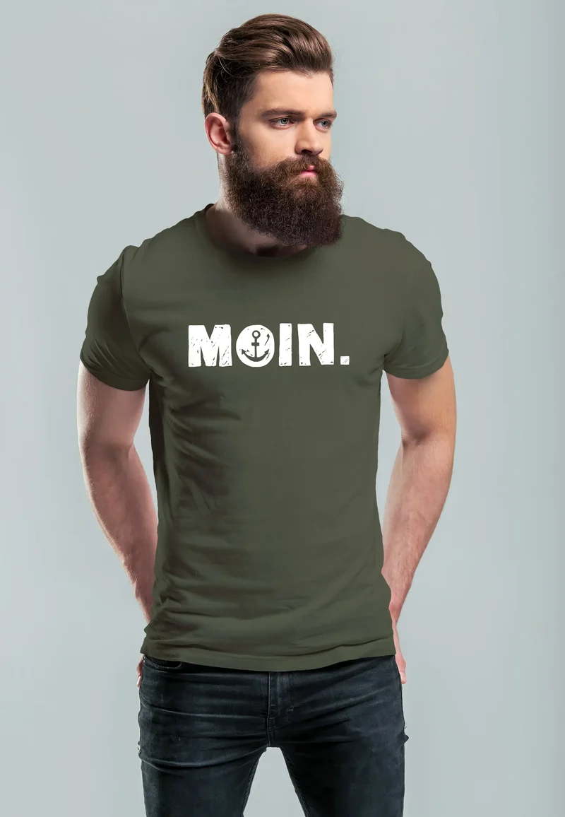 Herren T-Shirt Schriftzug Moin Dialekt Norden Hamburg Anker Print Fashion Streetstyle