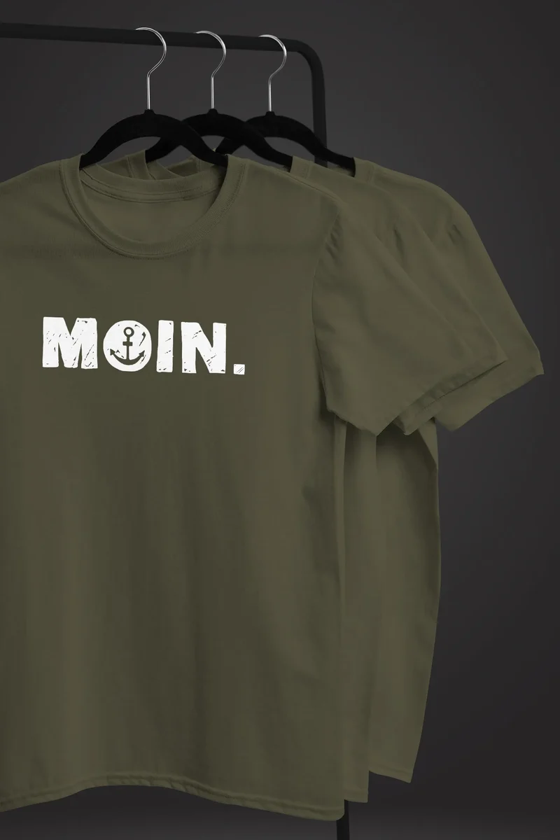 Herren T-Shirt Schriftzug Moin Dialekt Norden Hamburg Anker Print Fashion Streetstyle