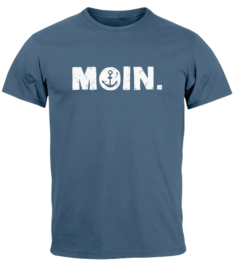 Herren T-Shirt Schriftzug Moin Dialekt Norden Hamburg Anker Print Fashion Streetstyle