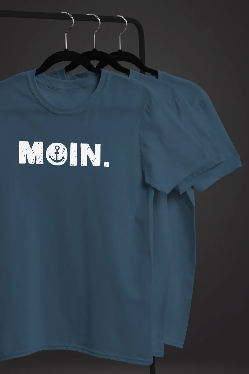 Herren T-Shirt Schriftzug Moin Dialekt Norden Hamburg Anker Print Fashion Streetstyle