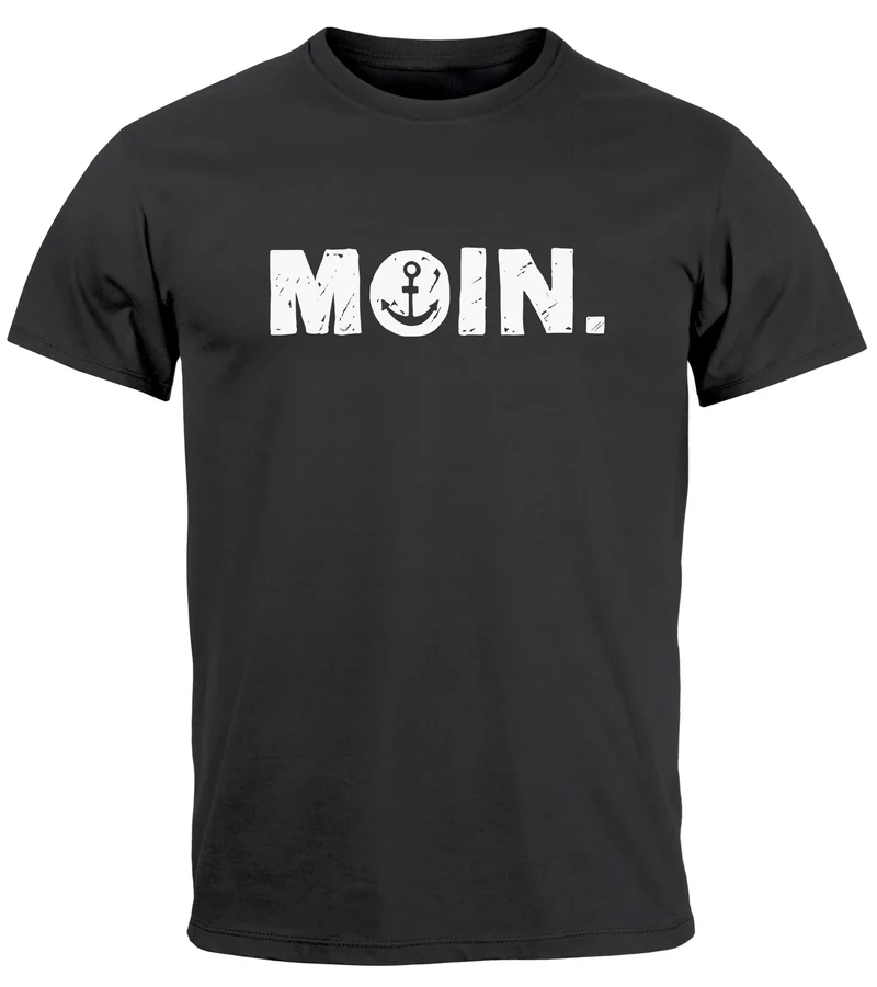 Herren T-Shirt Schriftzug Moin Dialekt Norden Hamburg Anker Print Fashion Streetstyle
