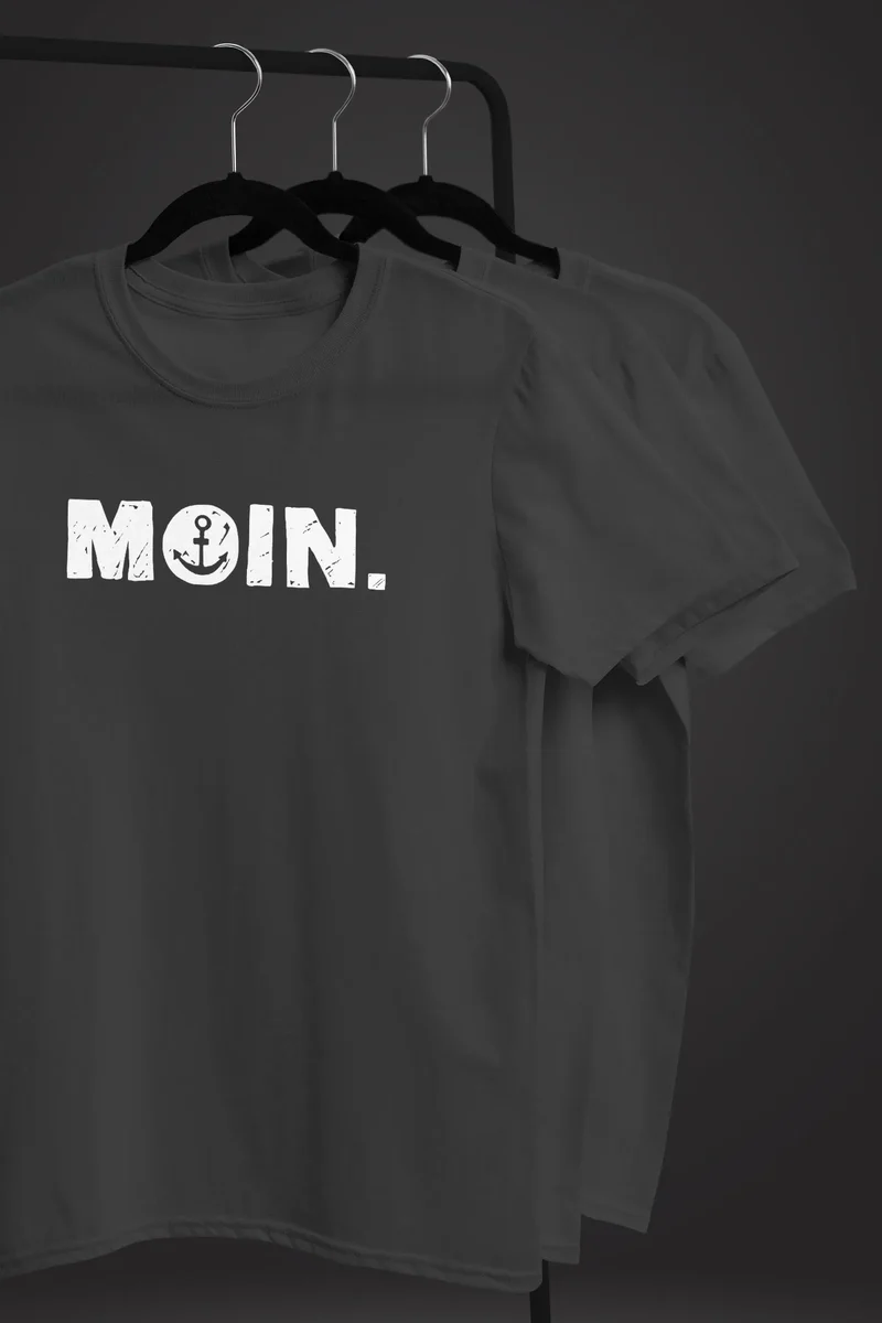 Herren T-Shirt Schriftzug Moin Dialekt Norden Hamburg Anker Print Fashion Streetstyle