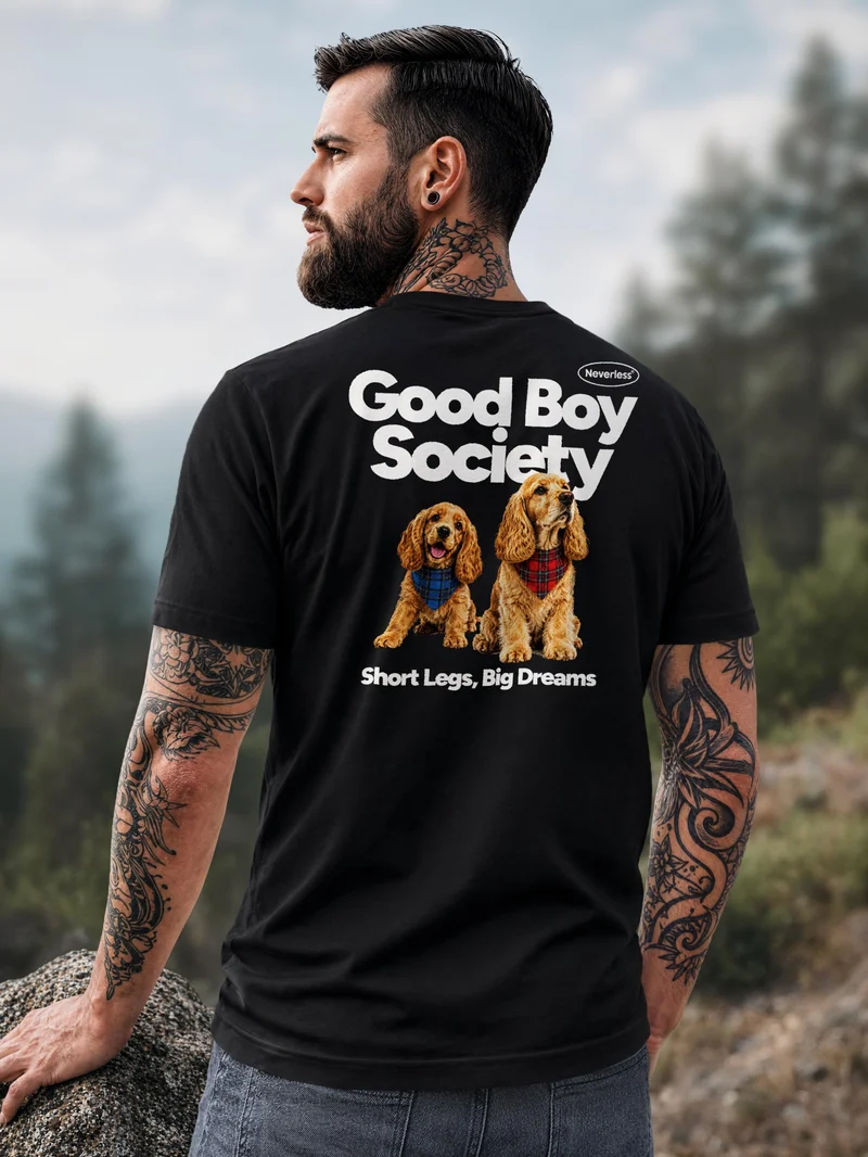 Herren T-Shirt Backprint - Design Good Boy Society - Baumwollshirt Männer Fashion Streetstyle Slim Fit