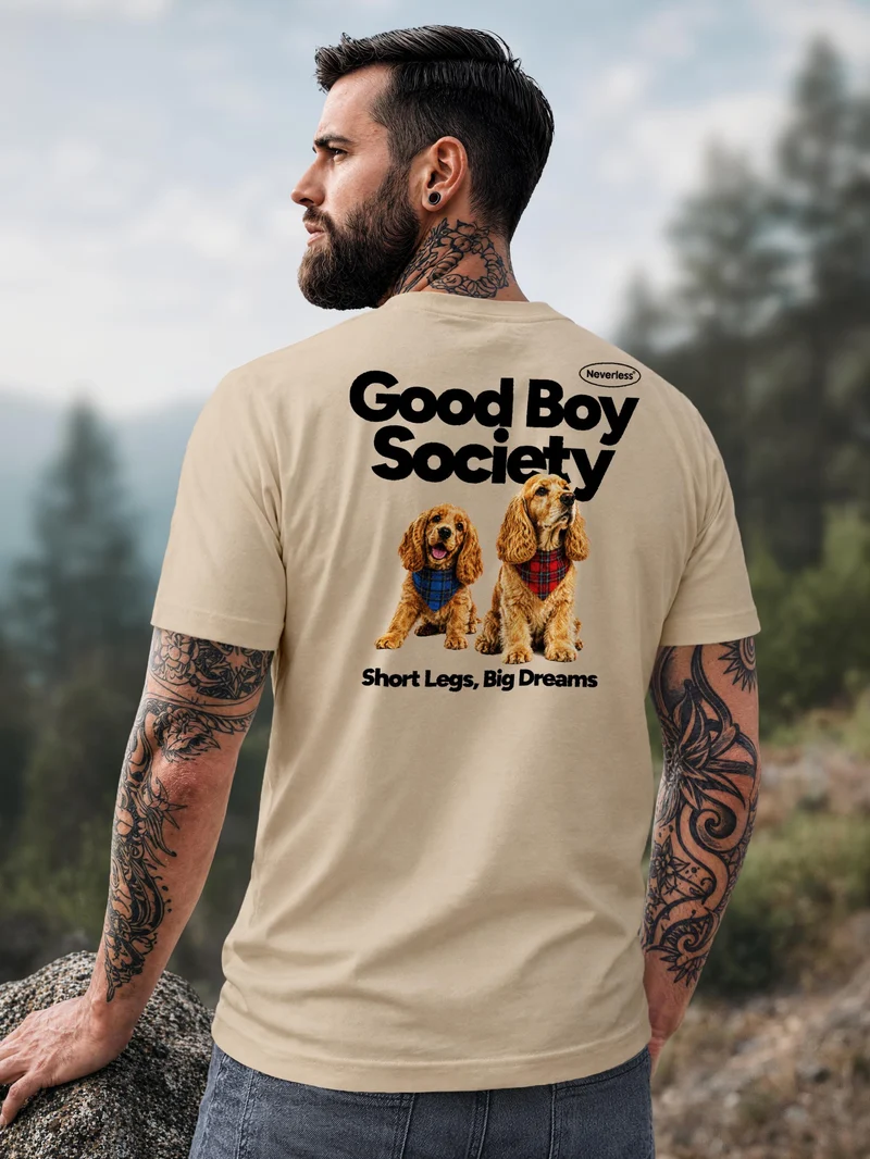 Herren T-Shirt Backprint - Design Good Boy Society - Baumwollshirt Männer Fashion Streetstyle Slim Fit