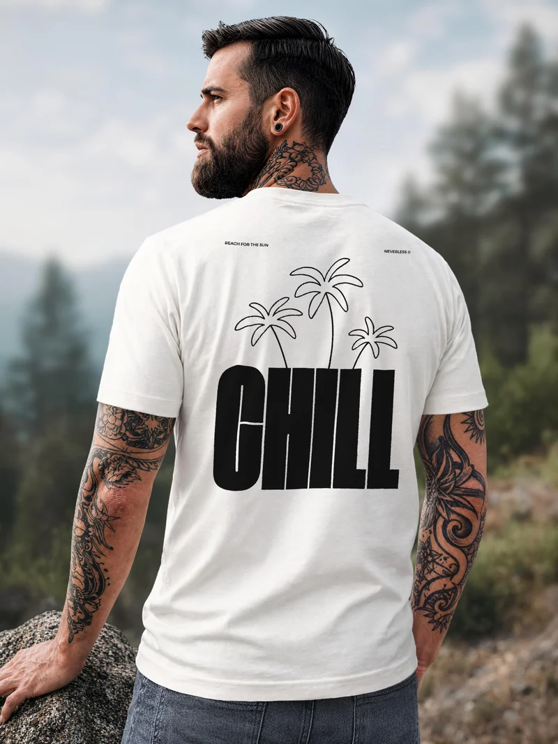 Herren T-Shirt Backprint - Palmen Design Chill - Baumwollshirt Männer Fashion Streetstyle Slim Fit
