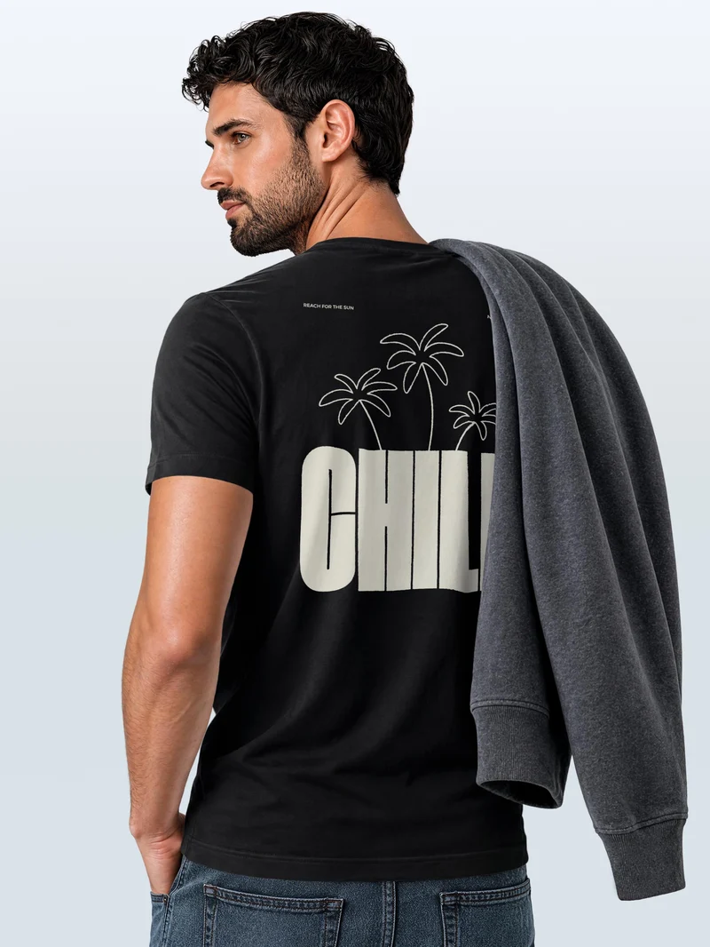 Herren T-Shirt Backprint - Palmen Design Chill - Baumwollshirt Männer Fashion Streetstyle Slim Fit