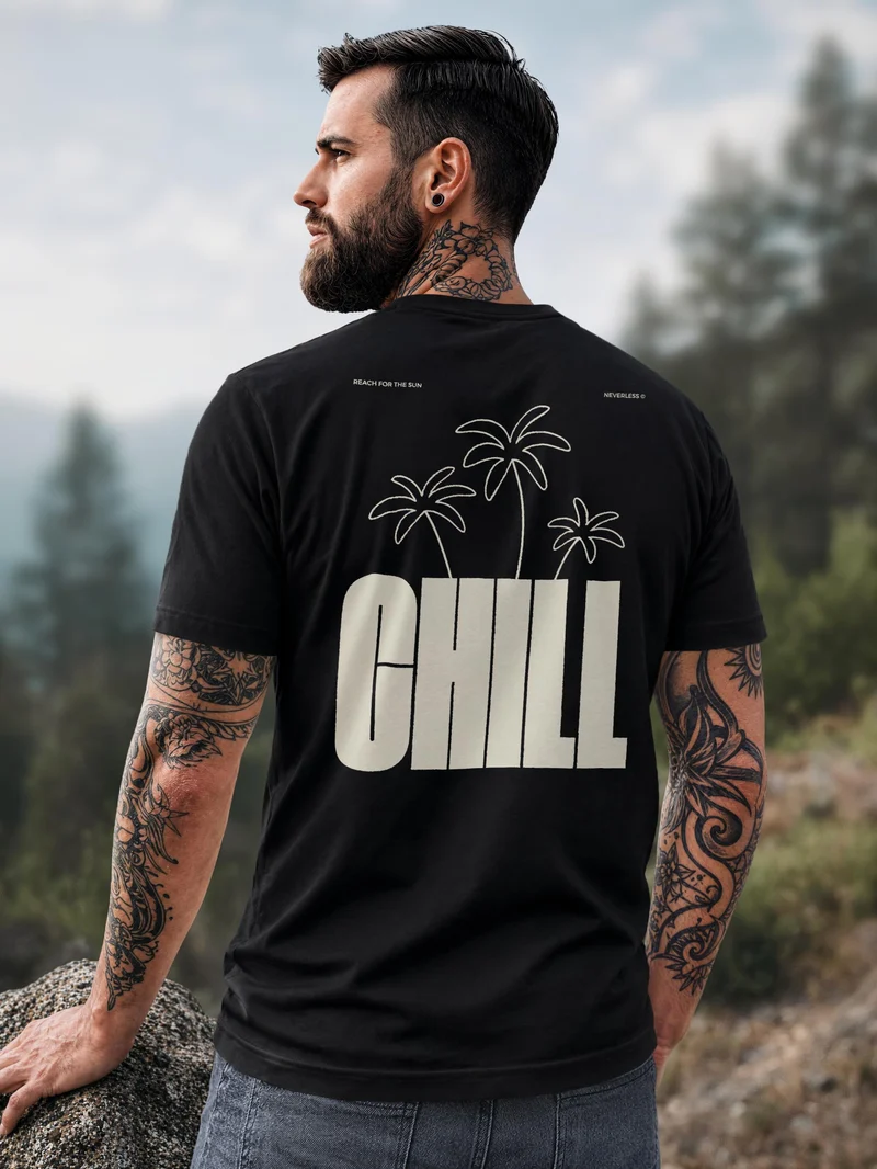 Herren T-Shirt Backprint - Palmen Design Chill - Baumwollshirt Männer Fashion Streetstyle Slim Fit