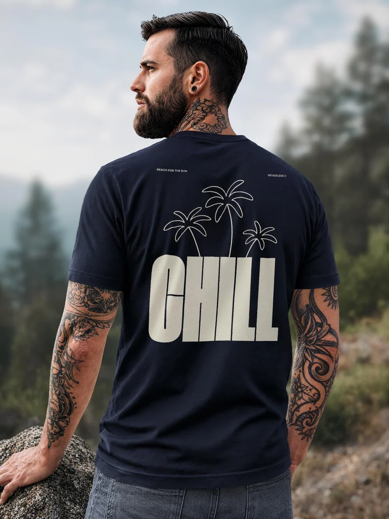 Herren T-Shirt Backprint - Palmen Design Chill - Baumwollshirt Männer Fashion Streetstyle Slim Fit