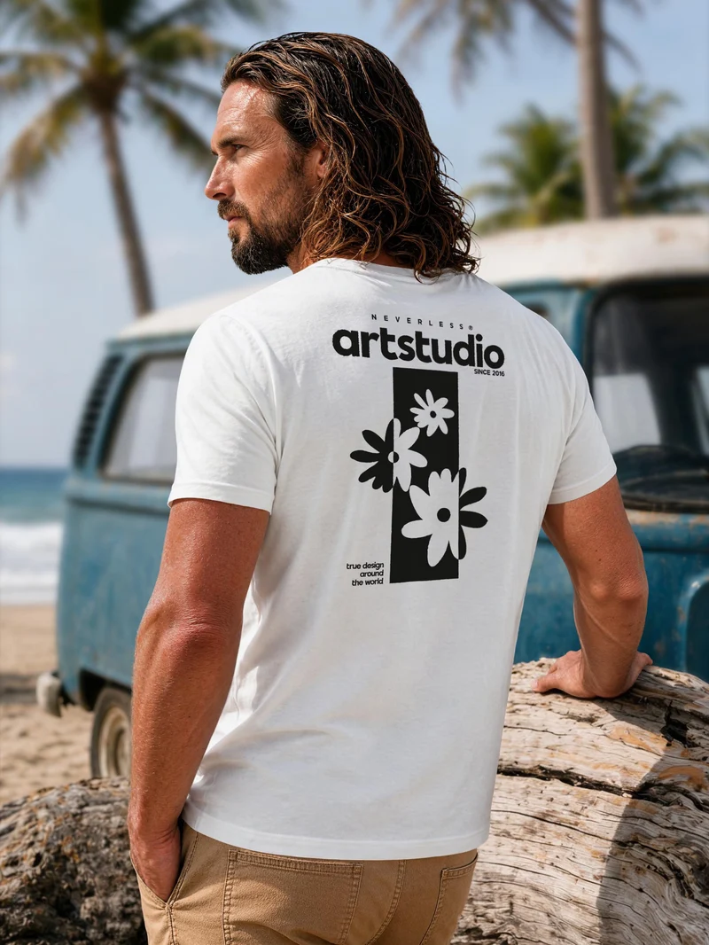 Herren T-Shirt Backprint - Design Artstudio Flowers - Baumwollshirt Männer Fashion Streetstyle Slim Fit